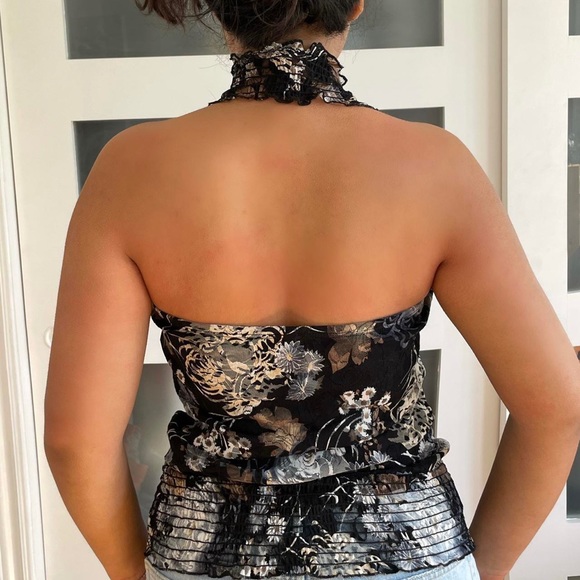 vintage black floral halter turtleneck top - Picture 3 of 4